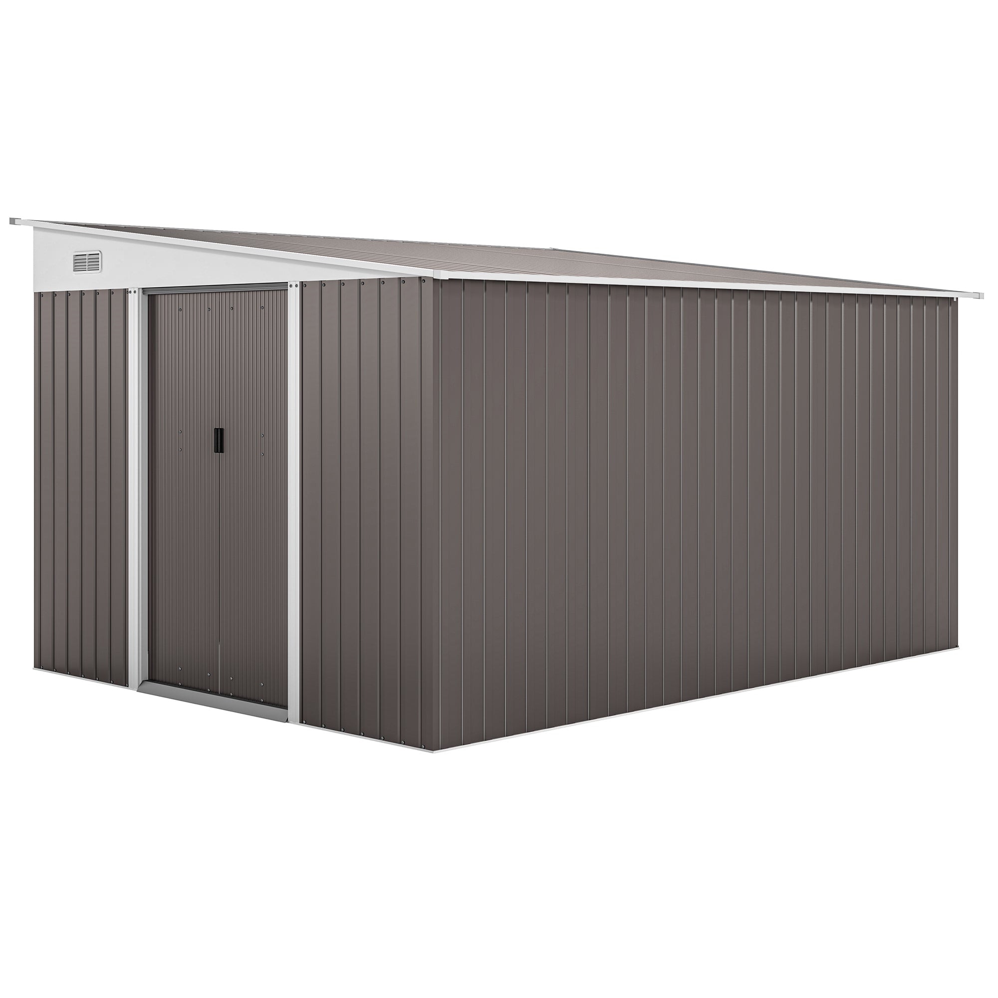 11.3 x 9.2ft Lean to Metal Garden Shed, Outdoor Galvanised Tool Storage House with Double Sliding Doors and 2 Air Vents