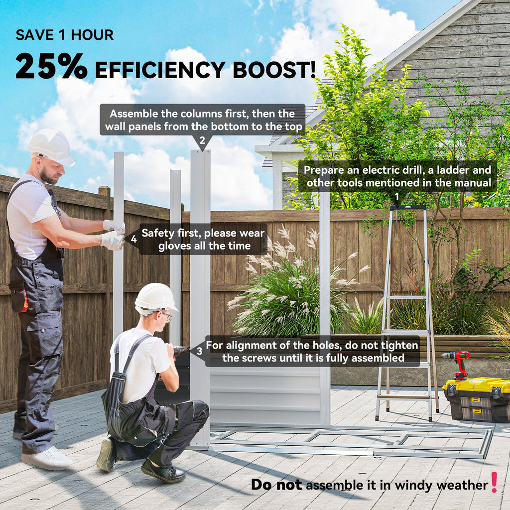 7 x 4ft Garden Shed, Easy to Assemble, Upgraded Galvanised Steel Frame with Foundation Kit, Double Doors with Lock, Outdoor Metal Shed with Vents and Gloves, Garden Storage Shed Outsunny