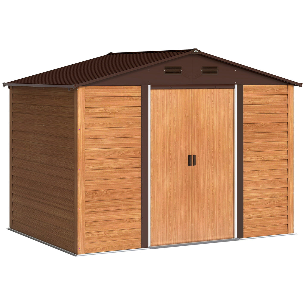 9 x 6ft Galvanised Steel Shed Wood-Effect Outsunny