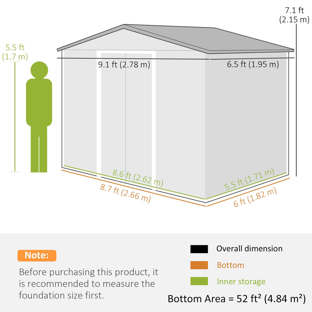 9 x 6ft Galvanised Steel Shed Wood-Effect Outsunny