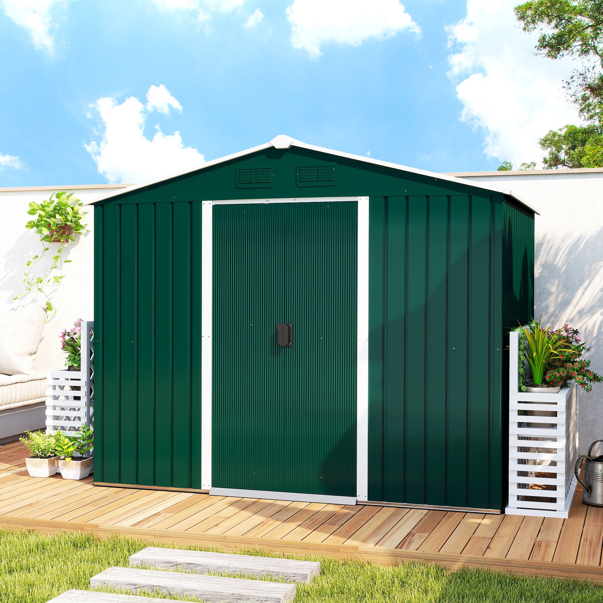 Large Garden Storage Shed, 7.7 x 5.7 with Ventilation Slots and Sliding Doors for Gardeners Outsunny