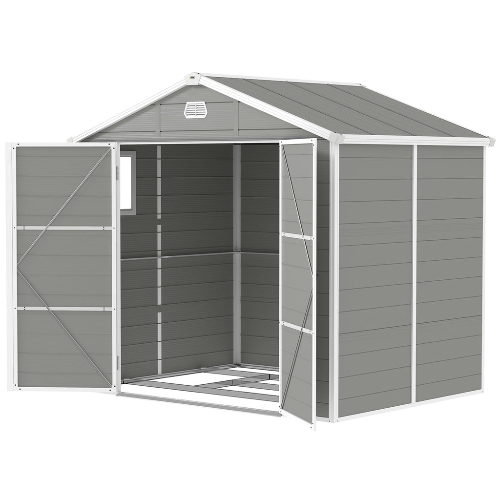 7.9ft x 6.2ft Aluminium Frame and Plastic Wall Shed, with Foundation Outsunny