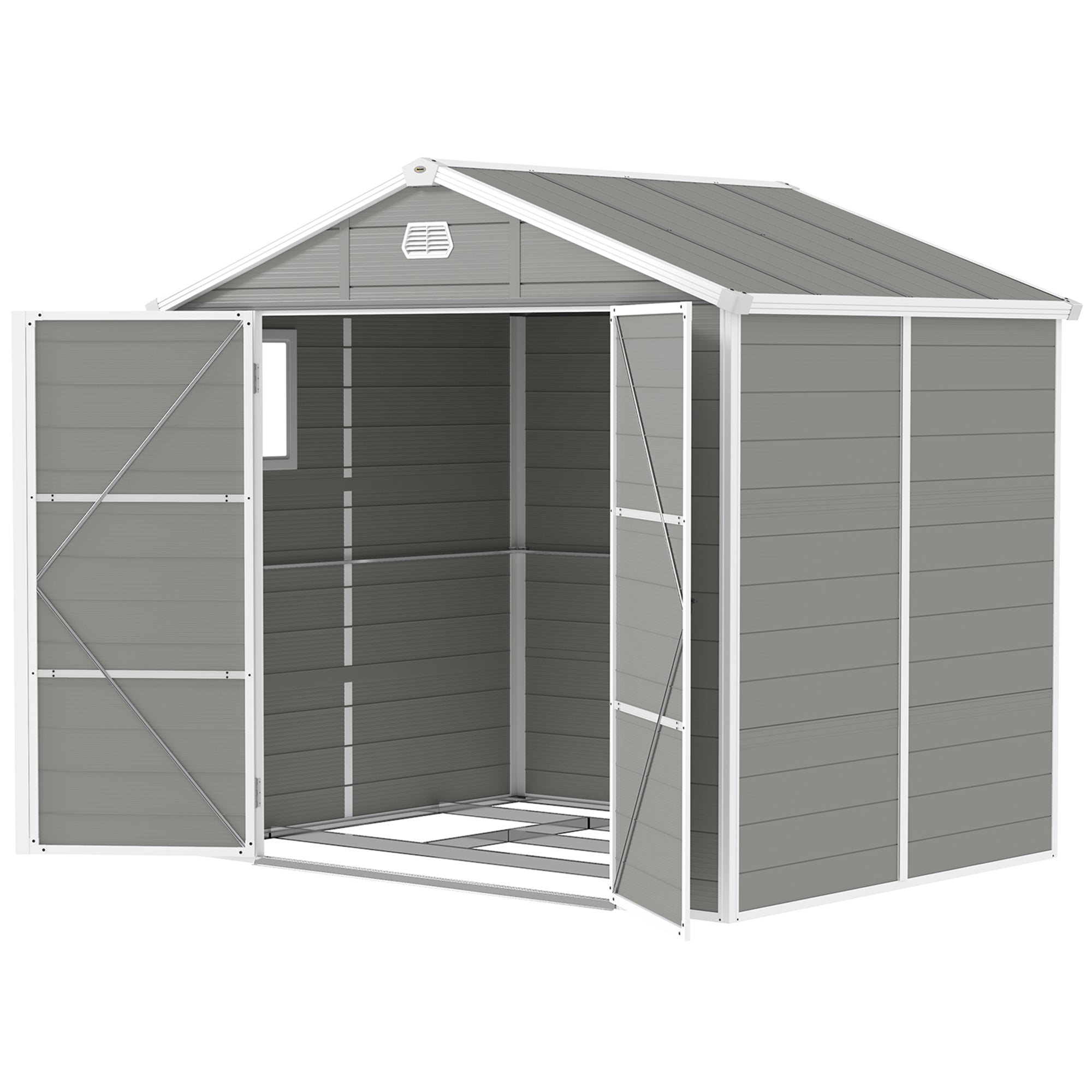 7.9ft x 6.2ft Aluminium Frame and Plastic Wall Shed, with Foundation Outsunny