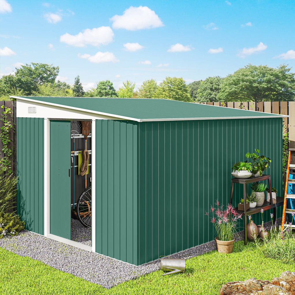 Garden Metal Storage Shed Outdoor Metal Tool House with Double Sliding Doors and 2 Air Vents, 11.3x9.2ft Outsunny