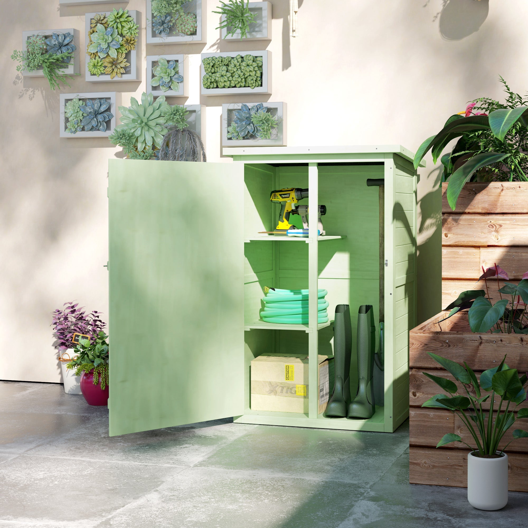 Wooden Small Shed, Garden Storage Shed with Shelves and Bolt Latch, 75L x 56W x115H cm Outsunny