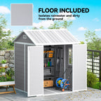 6 x 6ft Garden Shed with Floor, Window, Lockable Doors and Vents, Wood Effect Resin Tool Shed for Outdoor Patio, Grey Outsunny