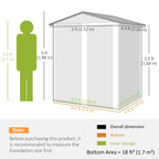 Garden Metal Tool Storage Shed with Sliding Door, Sloped Roof and Foundation Kit, 152 x 132 x 188cm Outsunny