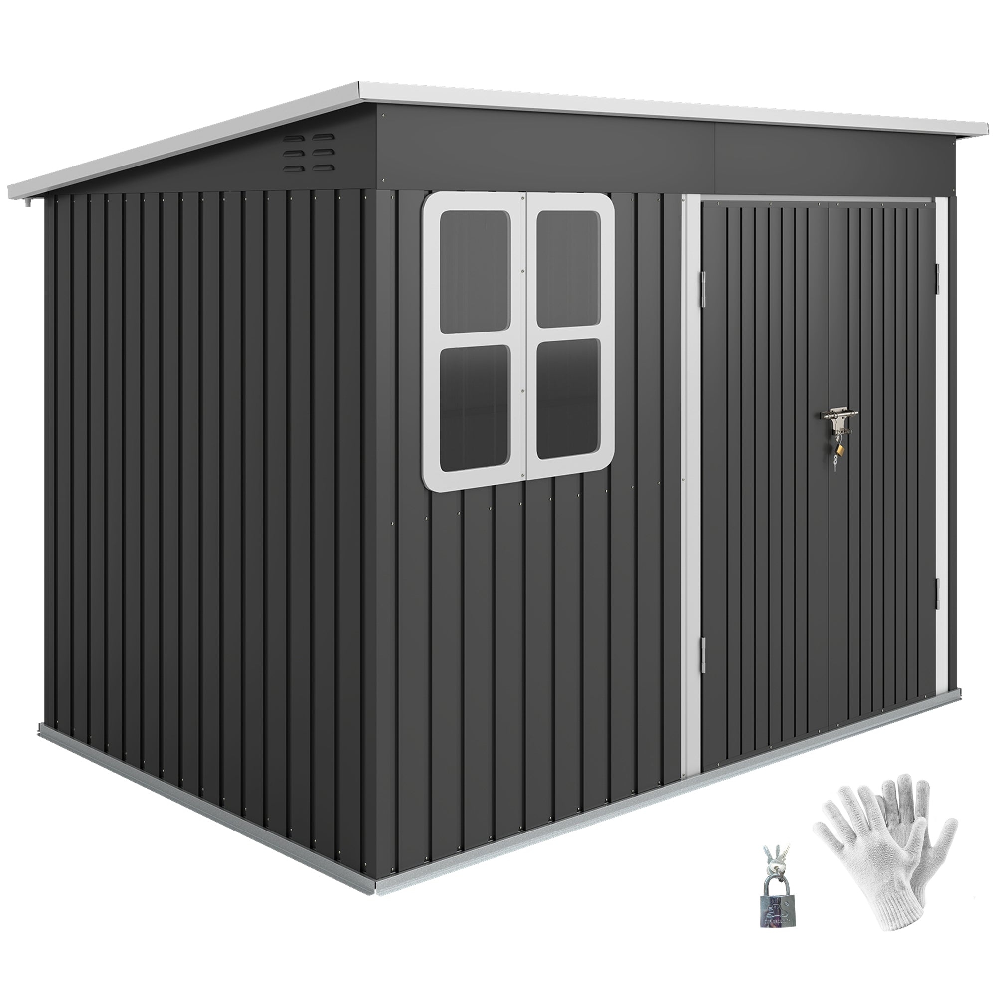 8.5 x 6ft Storage Shed Galvanised Steel Garden Shed, Metal Shed with Foundation Kit, Window, Lockable Wide Doors and Air Vents for Outdoor Patio Outsunny