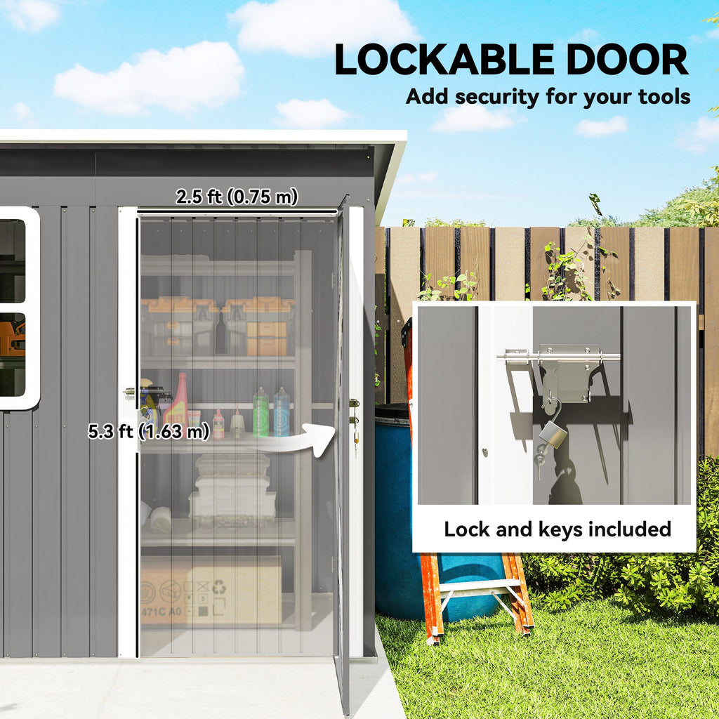 7x4 Garden Shed Galvanised Steel Frame Garden Storage Shed with Lock & Gloves Outsunny