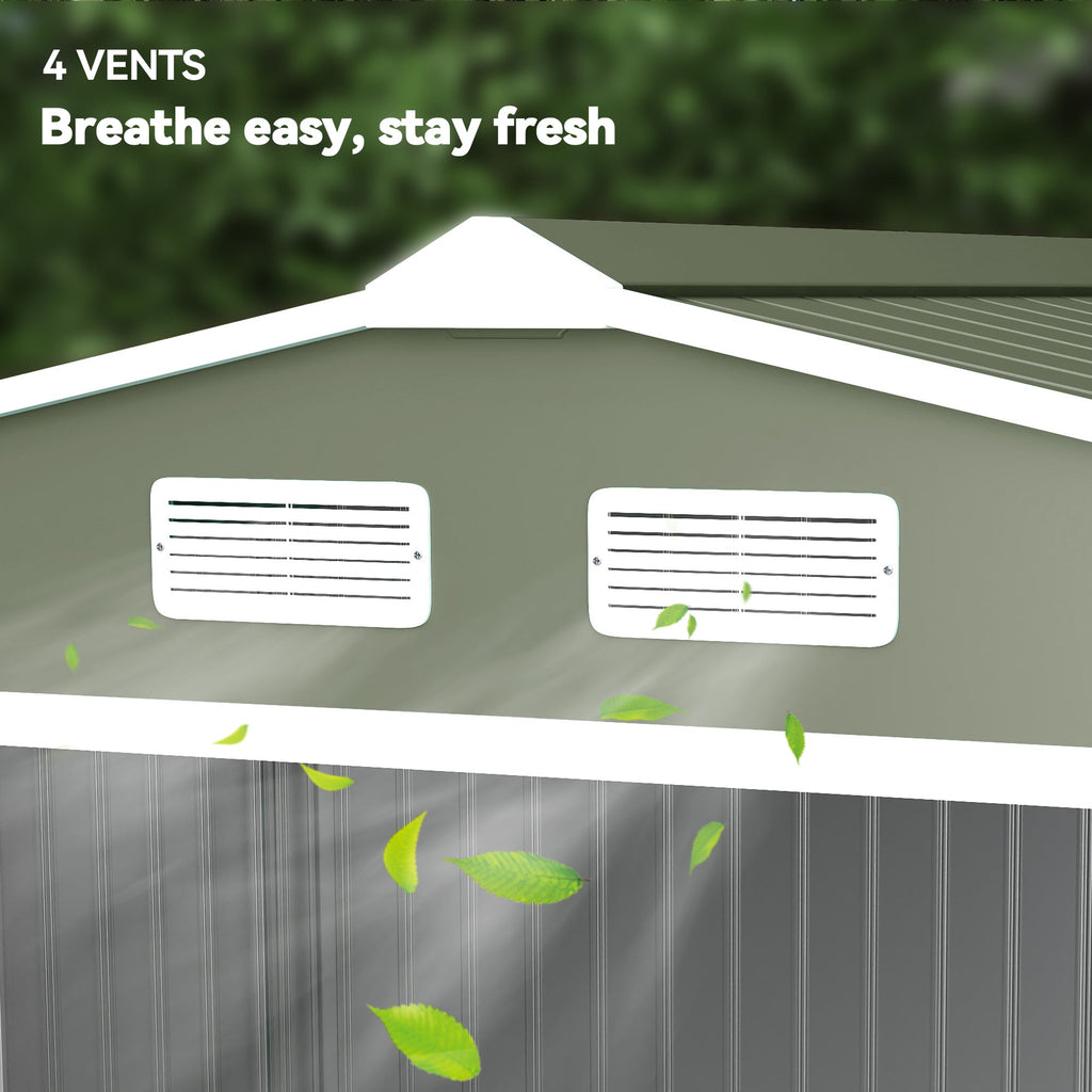 9 x 6ft Metal Garden Shed, Outdoor Storage Tool House with Ventilation Slots, Foundation Kit and Lockable Double Doors Outsunny