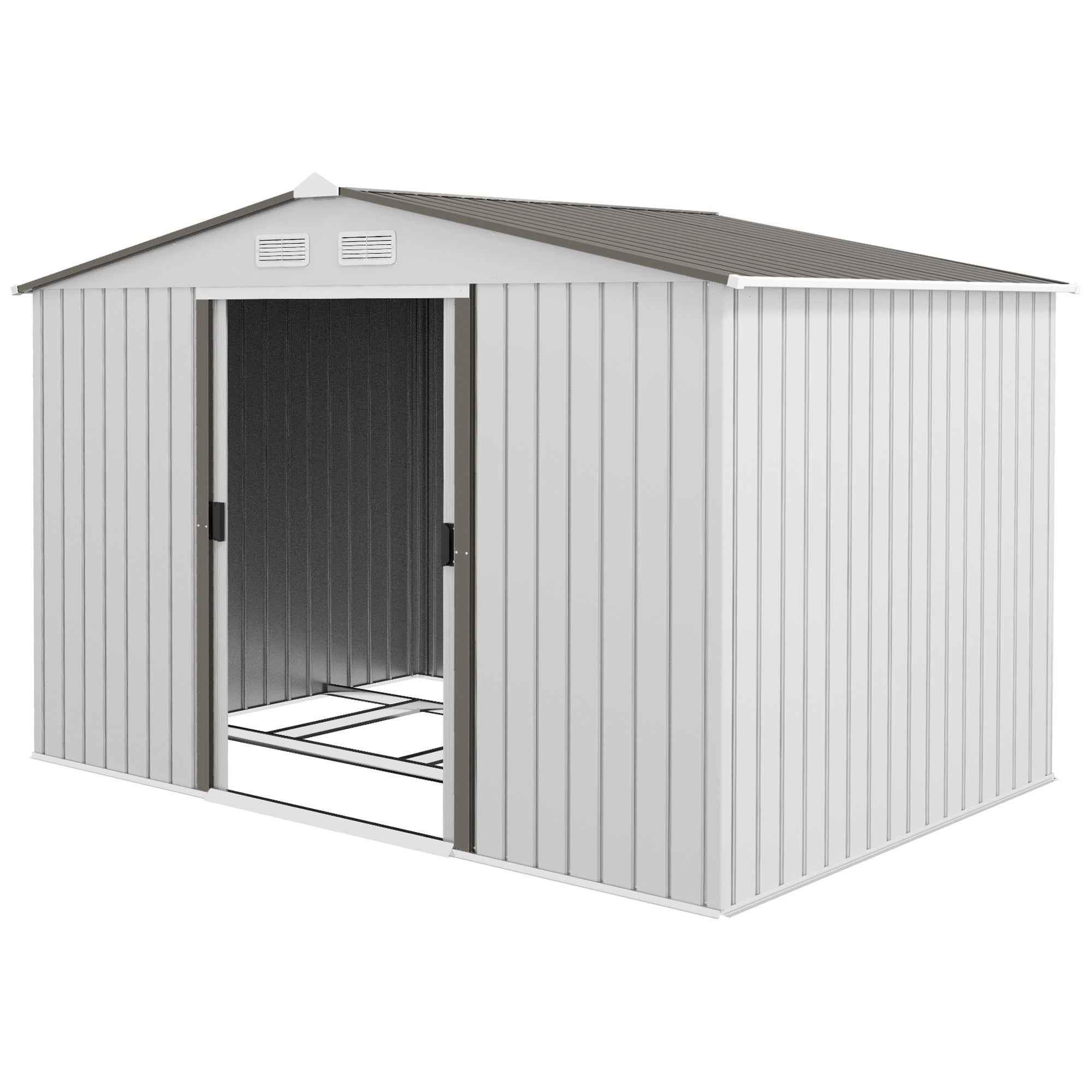 Metal Bike Shed, Mobility Scooter Shed House with Foundation Kit, Ventilation, Doors, 9 x 6FT, Silver Outsunny
