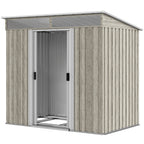 6.5 x 4FT Galvanised Metal Shed with Foundation Kit, Lockable Tool Garden Shed with Double Sliding Doors, Vents Wood Effect Outsunny