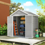 6 x 5ft Garden Shed, Plastic Shed with Floor, Window, Lockable Doors and Vents, Wood Effect Resin Tool Shed for Outdoor Patio Outsunny