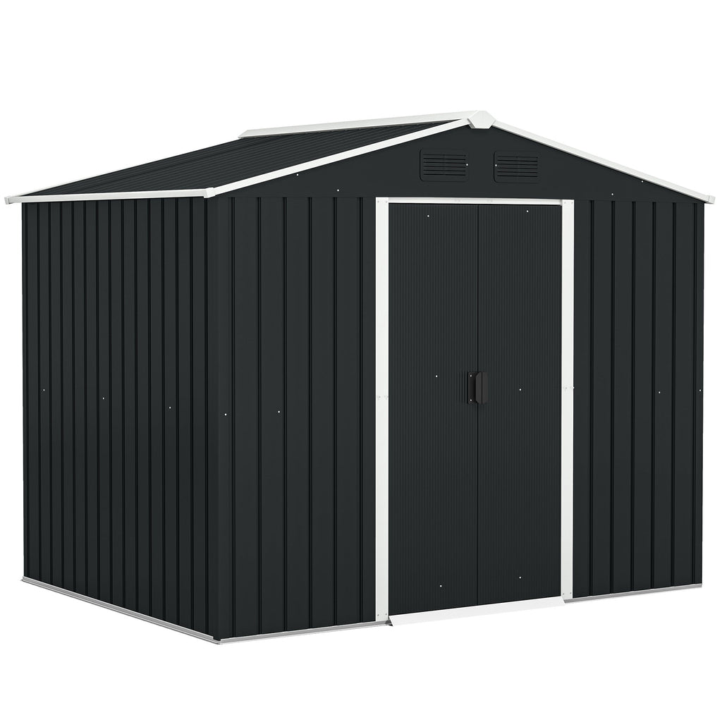 7.7 x 5.7ft Metal Garden Shed, Galvanised Outdoor Tool Storage House with Ventilation Slots and Sliding Doors Outsunny