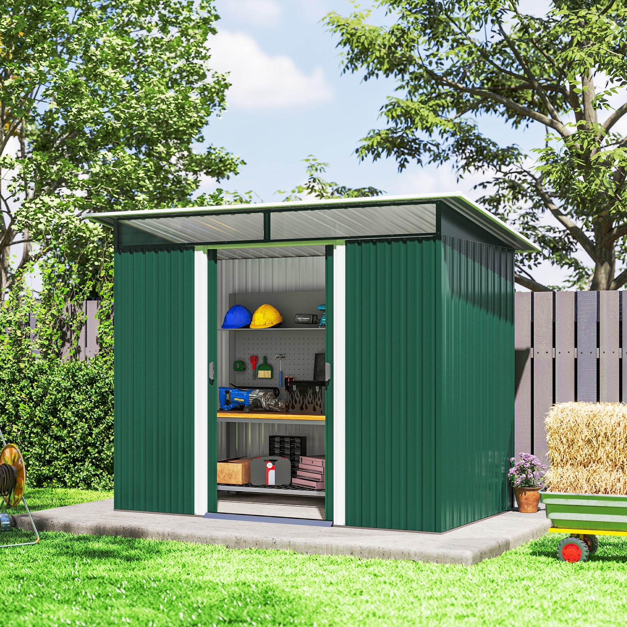 8.5 x 4ft Metal Shed with Lightsky Panels, Garden Storage Tool House with Double Doors for Garden, Patio and Lawn Outsunny