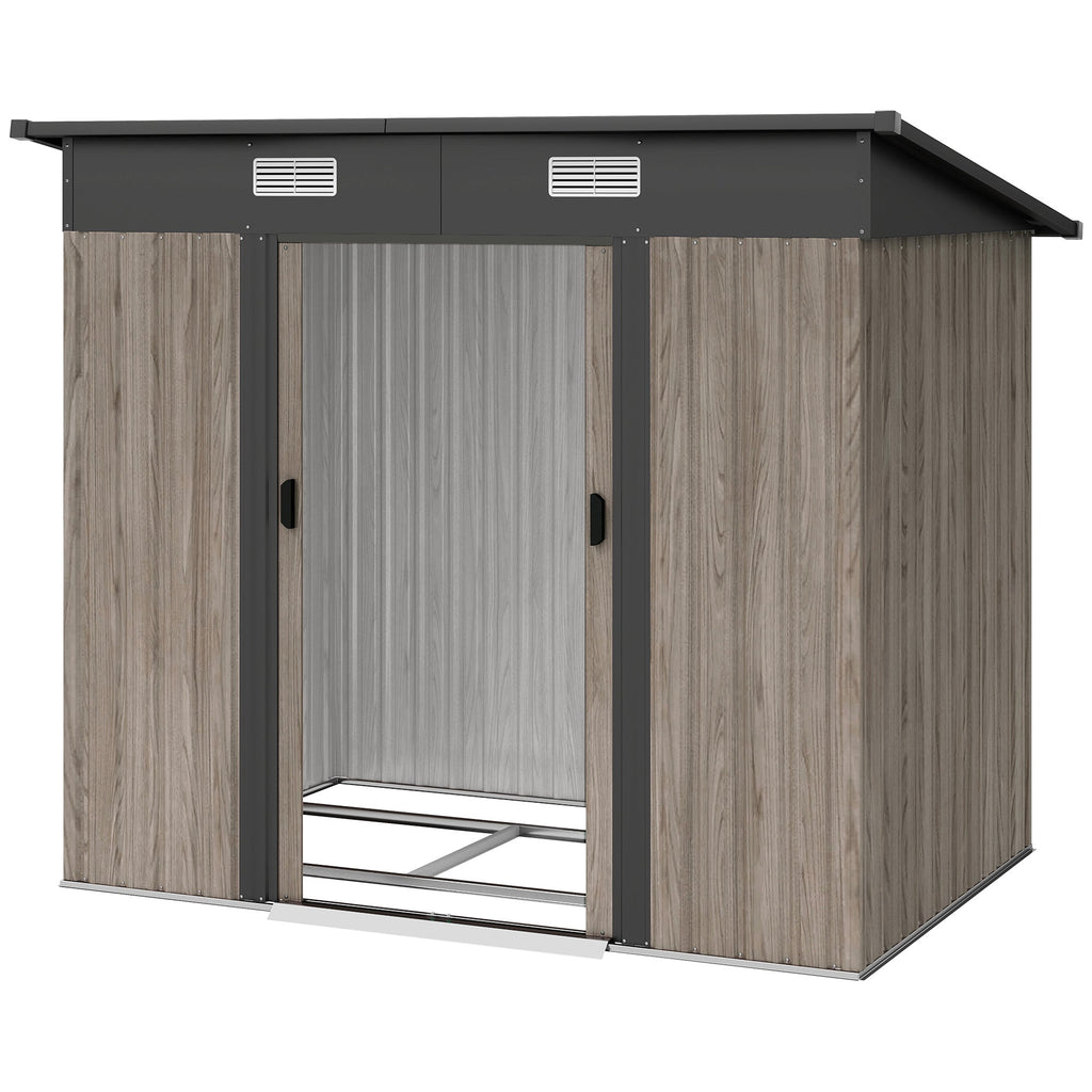 4 x 7ft Metal Shed Wood-Effect Outsunny