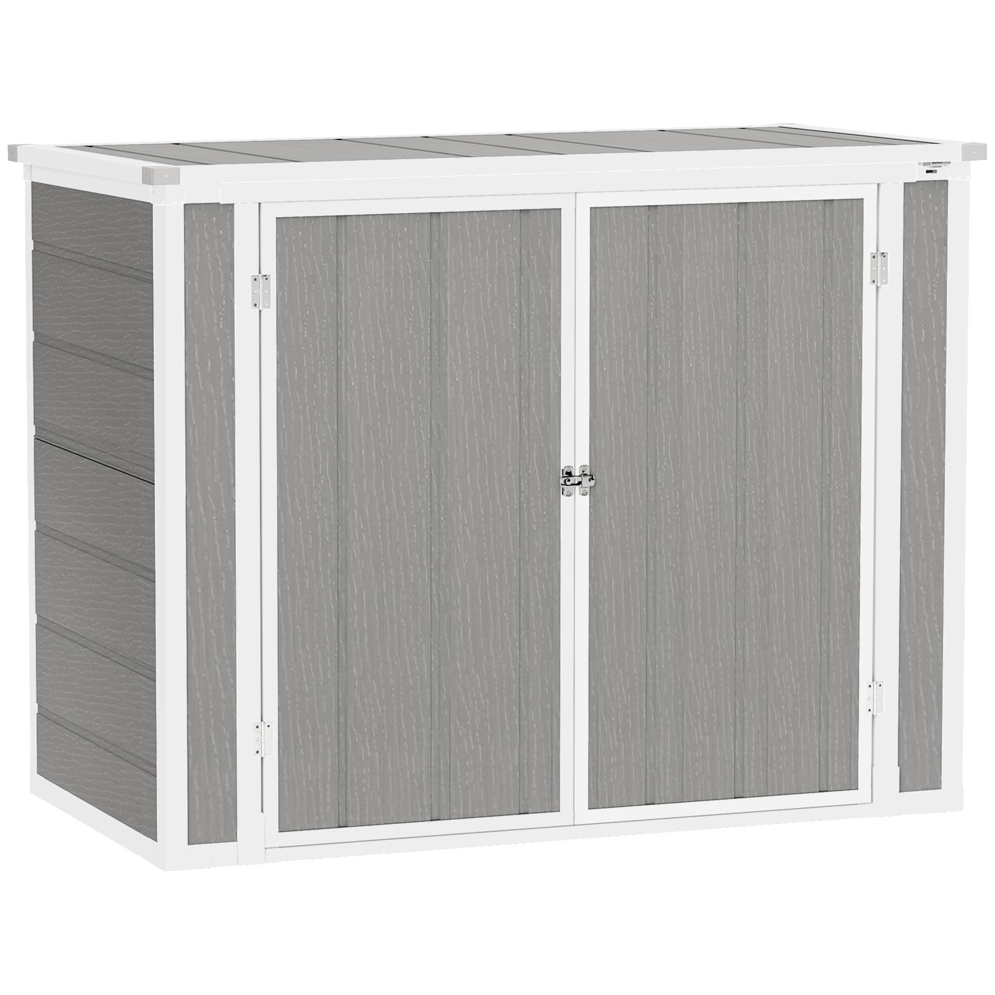 4.7 x 2.5FT Garden Shed, Double Bin Storage Shed with Lockable Doors, Outdoor Small Shed with Openable Lid for 2 Trash Cans, Garden Tools Outsunny