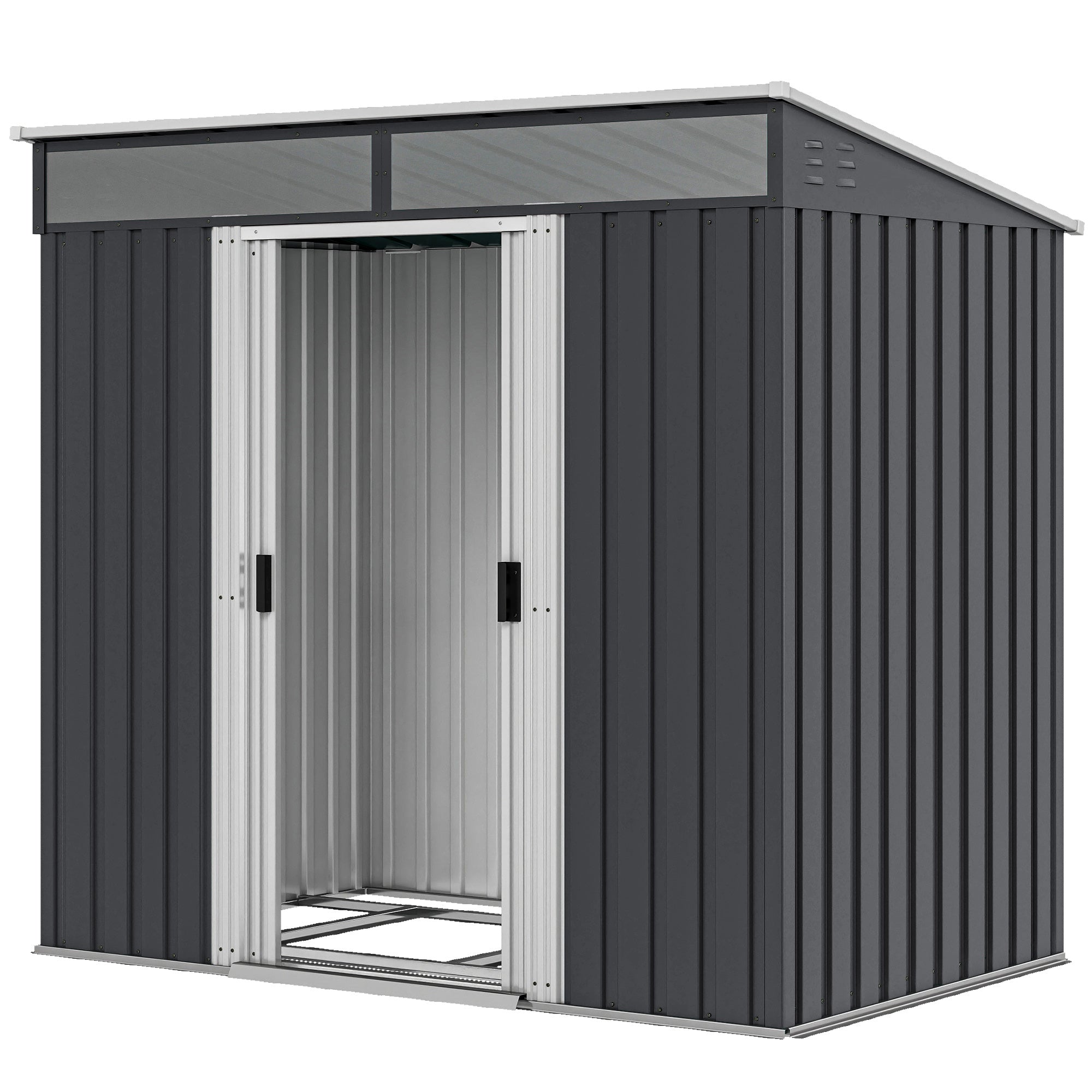 6.5 x 4FT Galvanised Metal Shed with Foundation Kit, Lockable Tool Garden Shed with Double Sliding Doors, Vents Outsunny