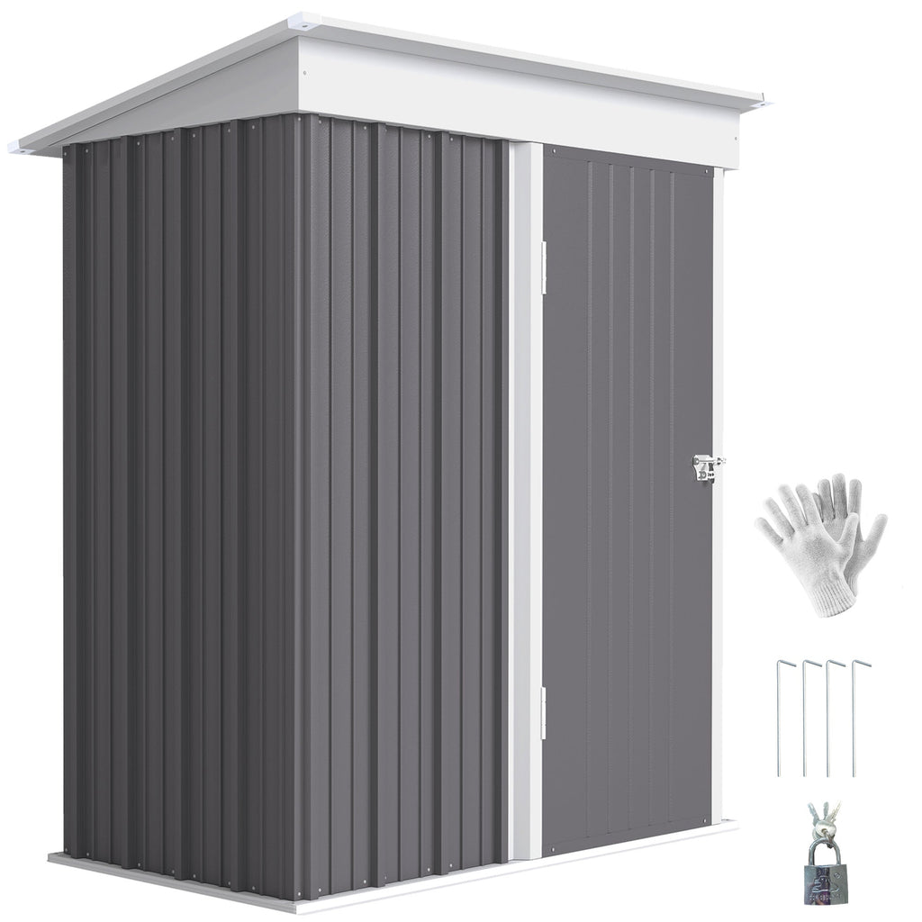 Metal Garden Shed, Outdoor Lean-to Shed for Tool Motor Bike, with Adjustable Shelf, Lock, Gloves, 5'x3'x6' Outsunny