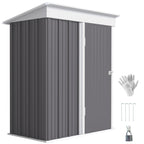 Metal Garden Shed, Outdoor Lean-to Shed for Tool Motor Bike, with Adjustable Shelf, Lock, Gloves, 5'x3'x6' Outsunny
