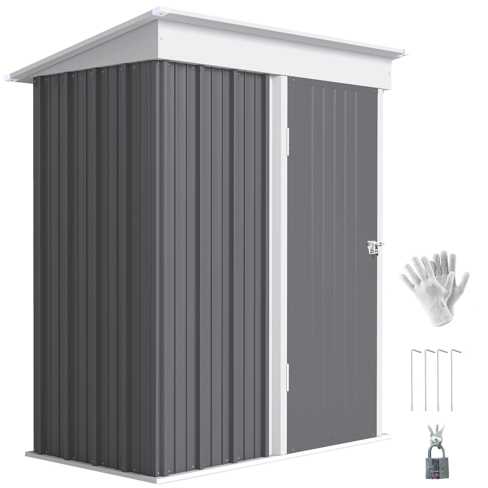 Metal Garden Shed, Outdoor Lean-to Shed for Tool Motor Bike, with Adjustable Shelf, Lock, Gloves, 5'x3'x6' Outsunny
