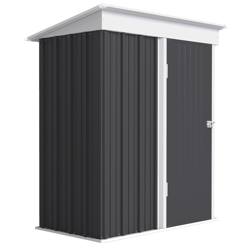 Metal Garden Shed, Outdoor Lean-to Shed for Tool Motor Bike, with Adjustable Shelf, Lock, Gloves, 5'x3'x6' Outsunny