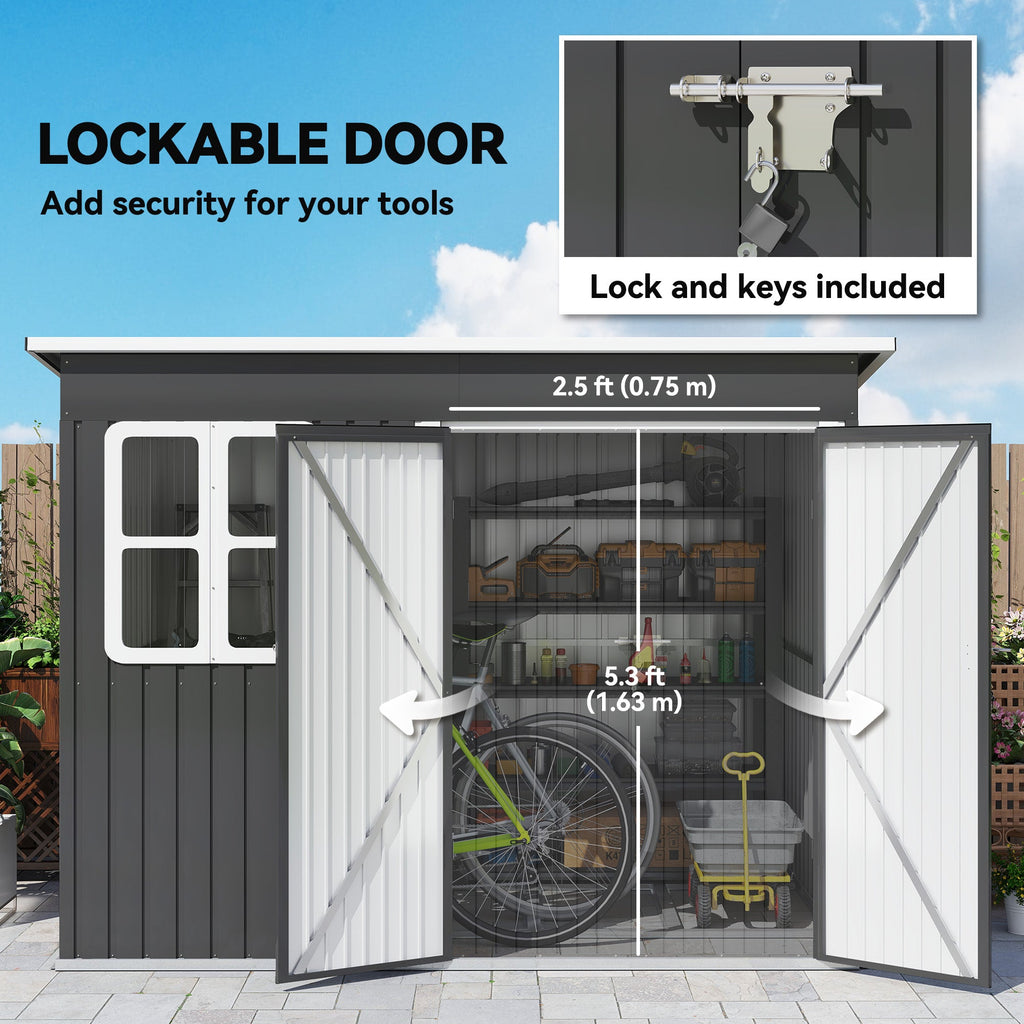 8.5 x 6ft Storage Shed Galvanised Steel Garden Shed, Metal Shed with Foundation Kit, Window, Lockable Wide Doors and Air Vents for Outdoor Patio Outsunny