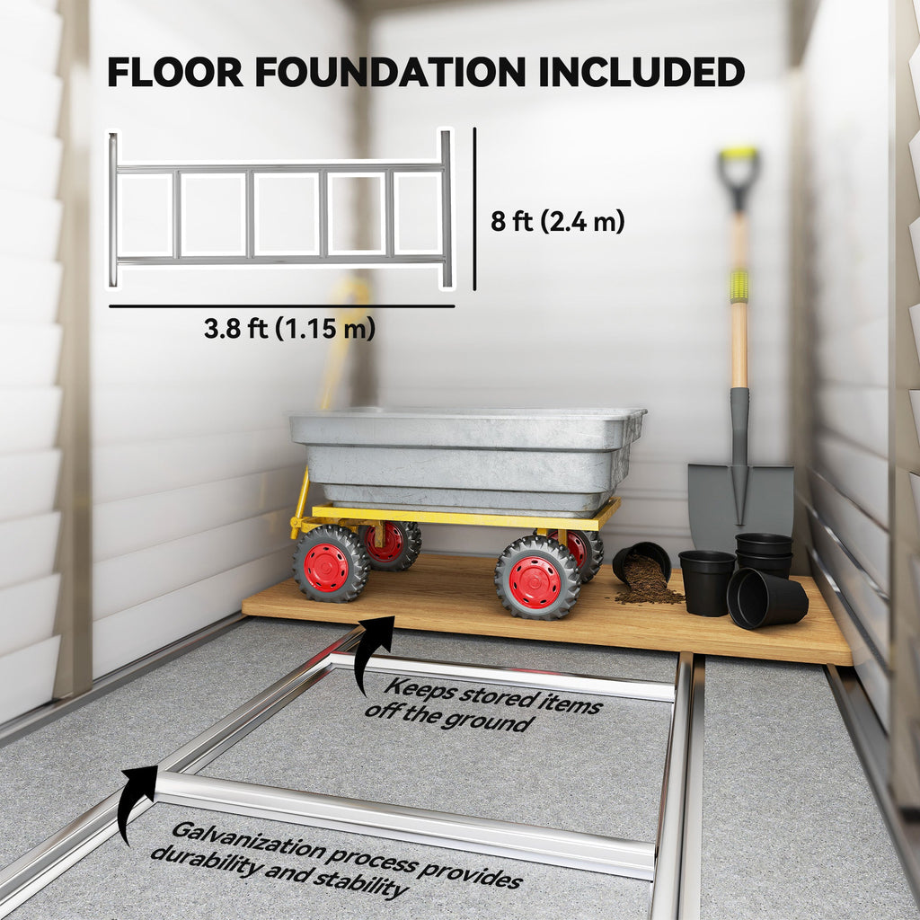 5 x 9ft Galvanised Metal Garden Shed with Foundation Kit, Outdoor Lean-to Shed, Tool Storage House with Lockable Doors, Gloves and 2 Air Vents for Patio Outsunny