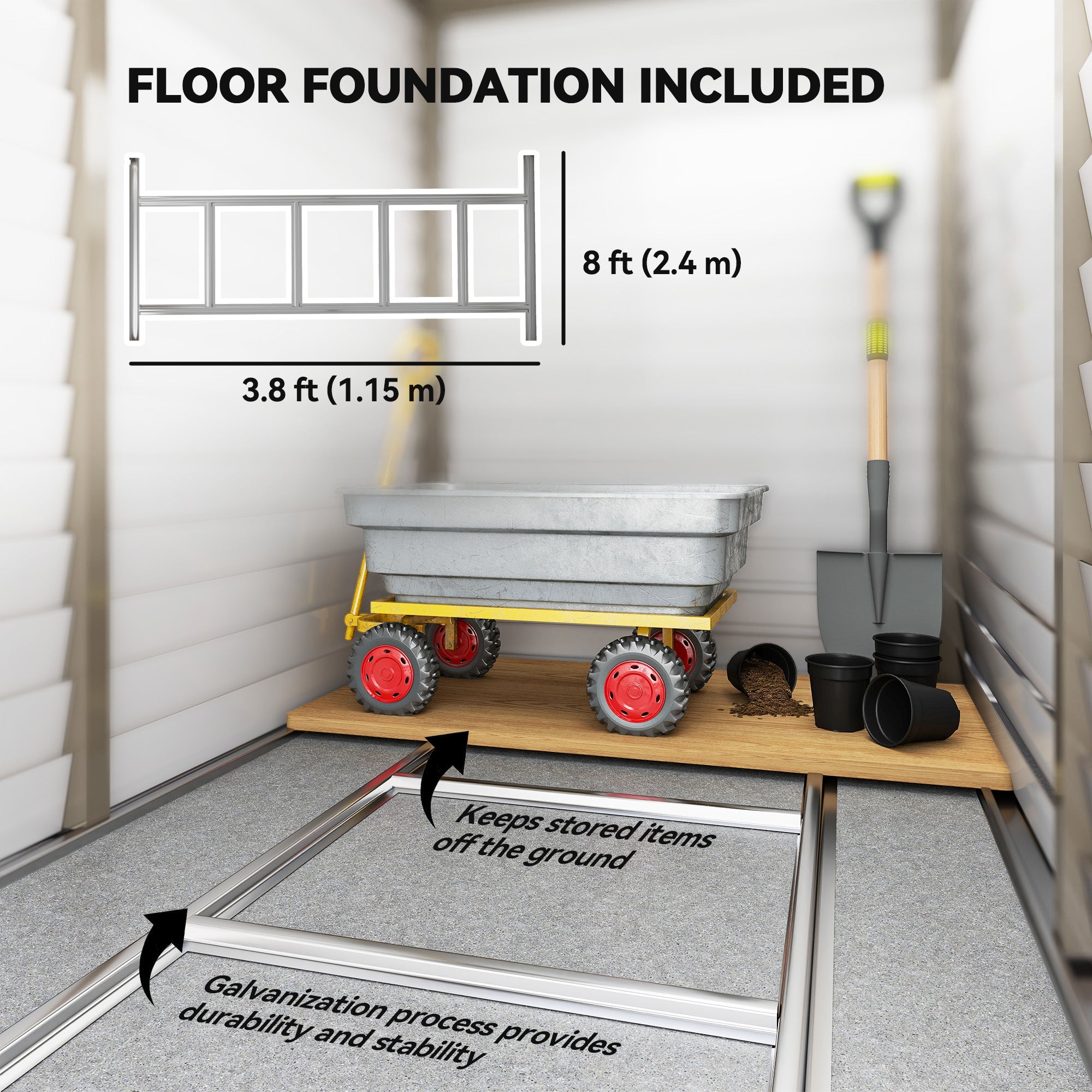 5 x 9ft Galvanised Metal Garden Shed with Foundation Kit, Outdoor Lean-to Shed, Tool Storage House with Lockable Doors, Gloves and 2 Air Vents for Patio Outsunny