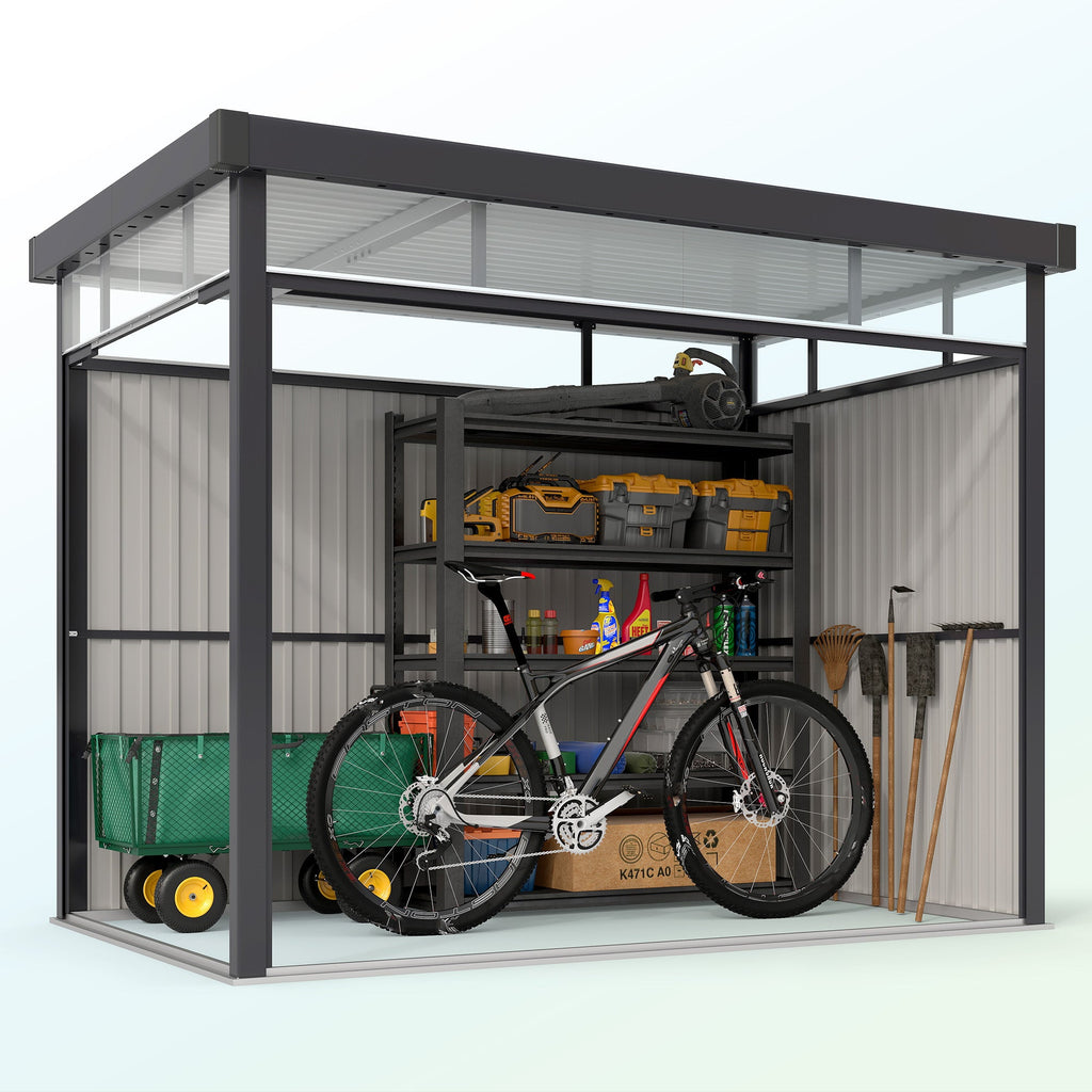 5.3 x 8.5ft Galvanised Steel Garden Shed, Metal Shed with Roof Windows, Leakage Holes and Lockable Wide Door for Outdoor Patio Tool Storage Outsunny