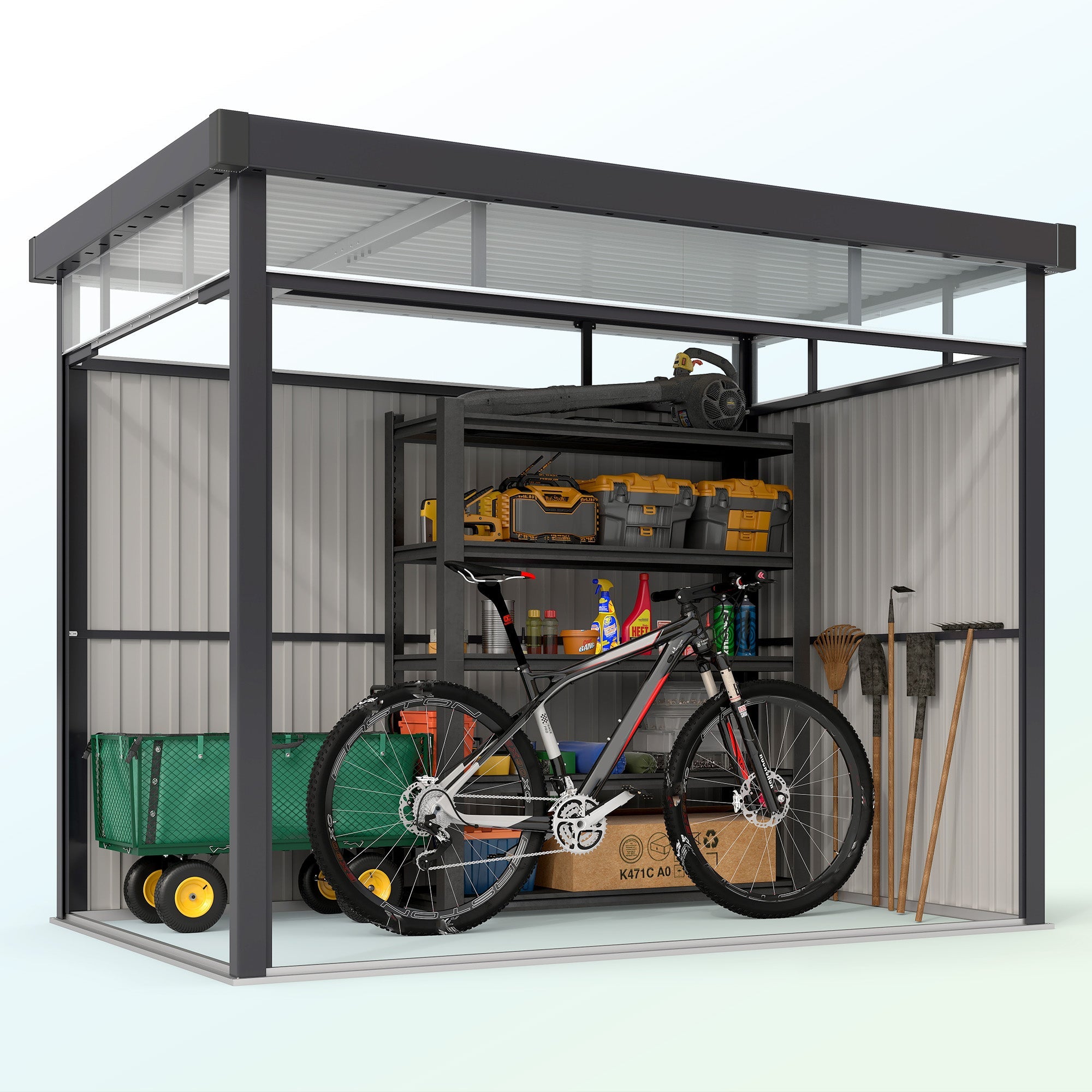 5.3 x 8.5ft Galvanised Steel Garden Shed, Metal Shed with Roof Windows, Leakage Holes and Lockable Wide Door for Outdoor Patio Tool Storage Outsunny