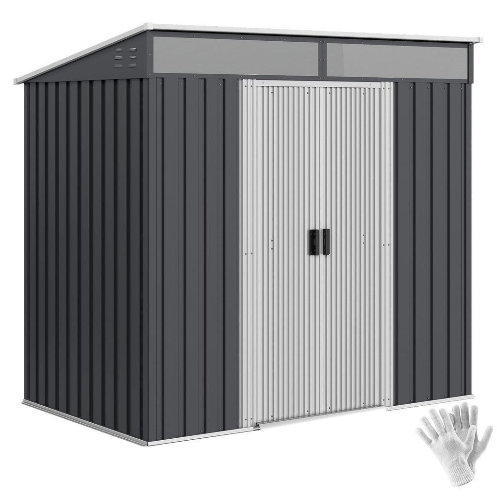 6.5 x 4FT Galvanised Metal Shed with Foundation Kit, Lockable Tool Garden Shed with Double Sliding Doors, Vents Outsunny