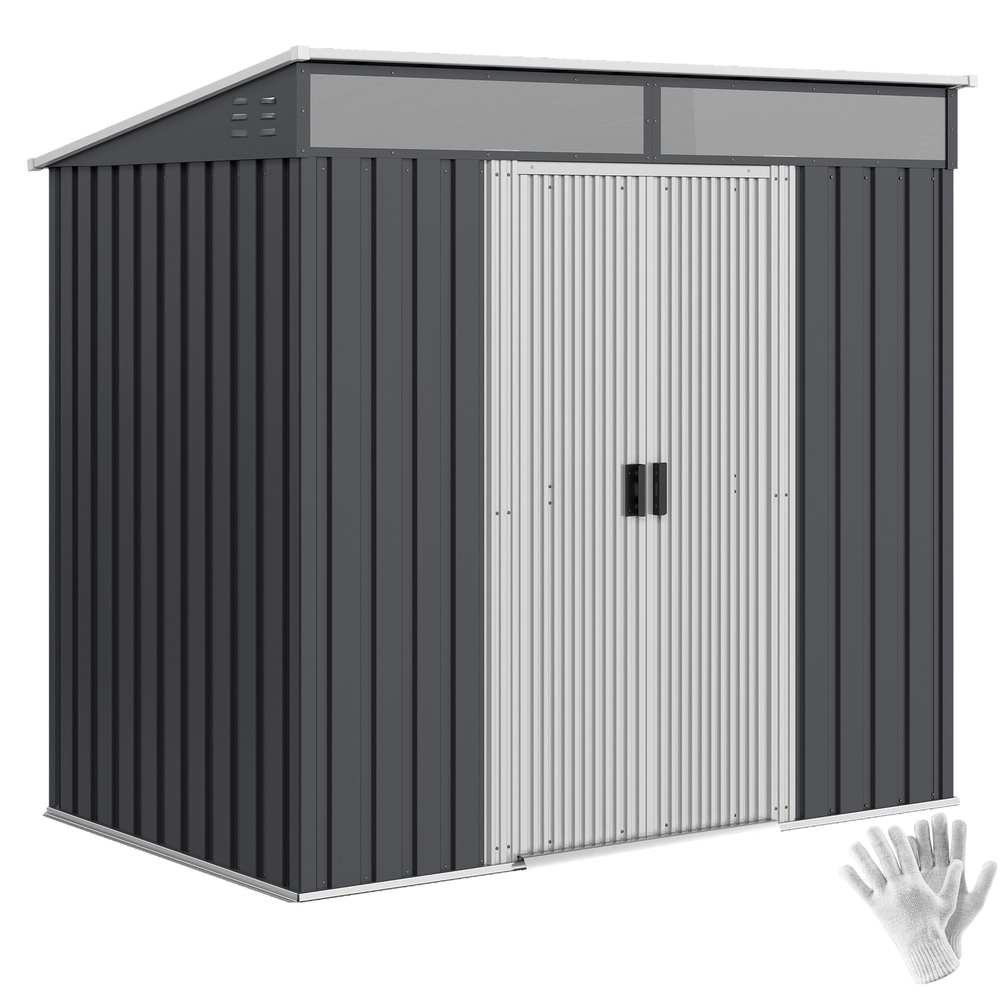 6.5 x 4FT Galvanised Metal Shed with Foundation Kit, Lockable Tool Garden Shed with Double Sliding Doors, Vents Outsunny