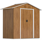 6.5 x 3.5ft Metal Garden Storage Shed - Brown Wood Effect Outsunny