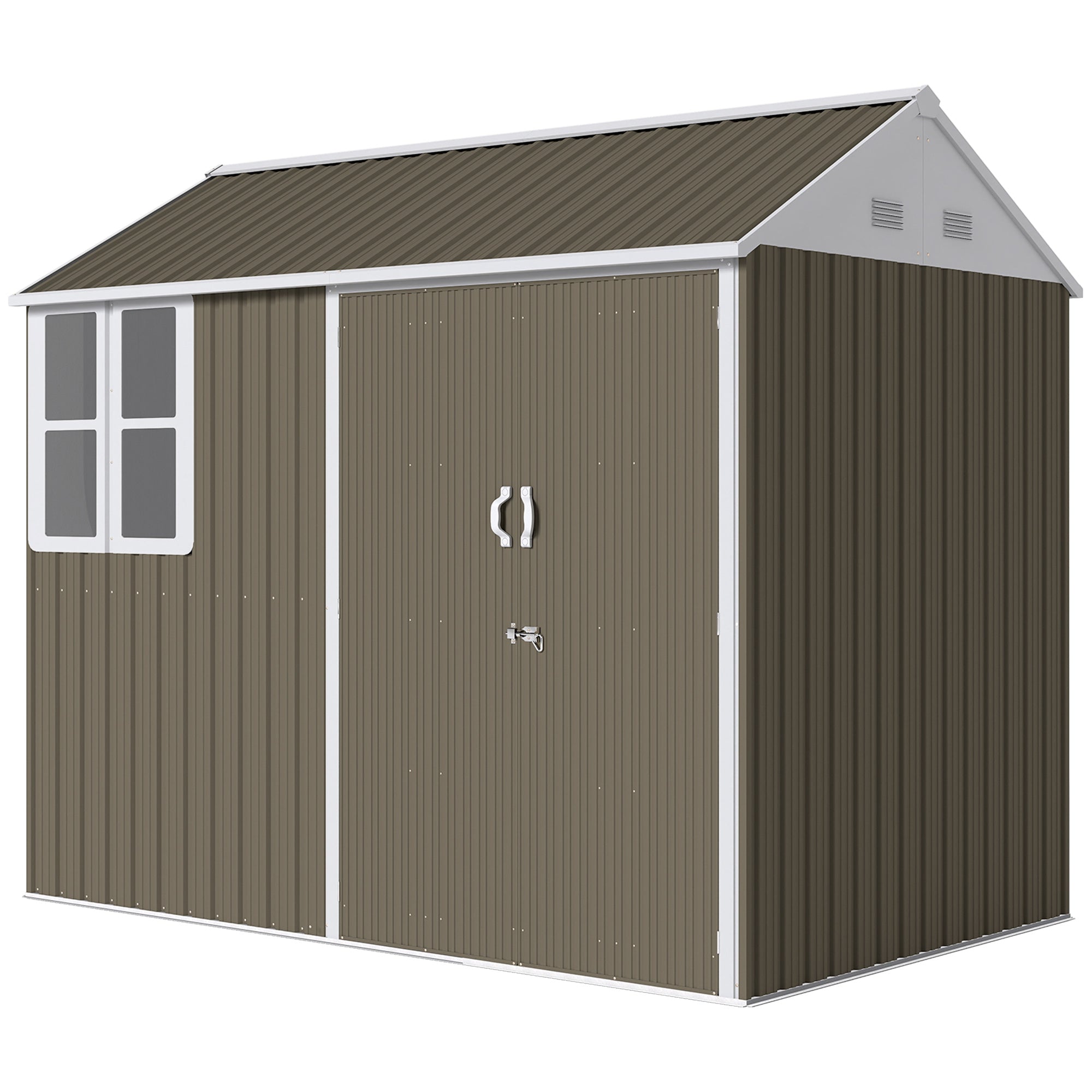 8 x 6 ft Galvanised Garden Shed, Outsoor Metal Storage Shed with Double Doors Window Air Vents for Patio, Lawn Outsunny