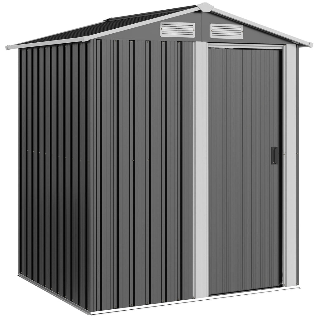 Garden Metal Tool Storage Shed with Sliding Door, Sloped Roof and Foundation Kit, 152 x 132 x 188cm Outsunny