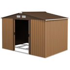 9 x 6ft Metal Garden Shed, Outdoor Storage Tool House with Ventilation Slots, Foundation Kit and Lockable Double Doors, Light Brown Outsunny