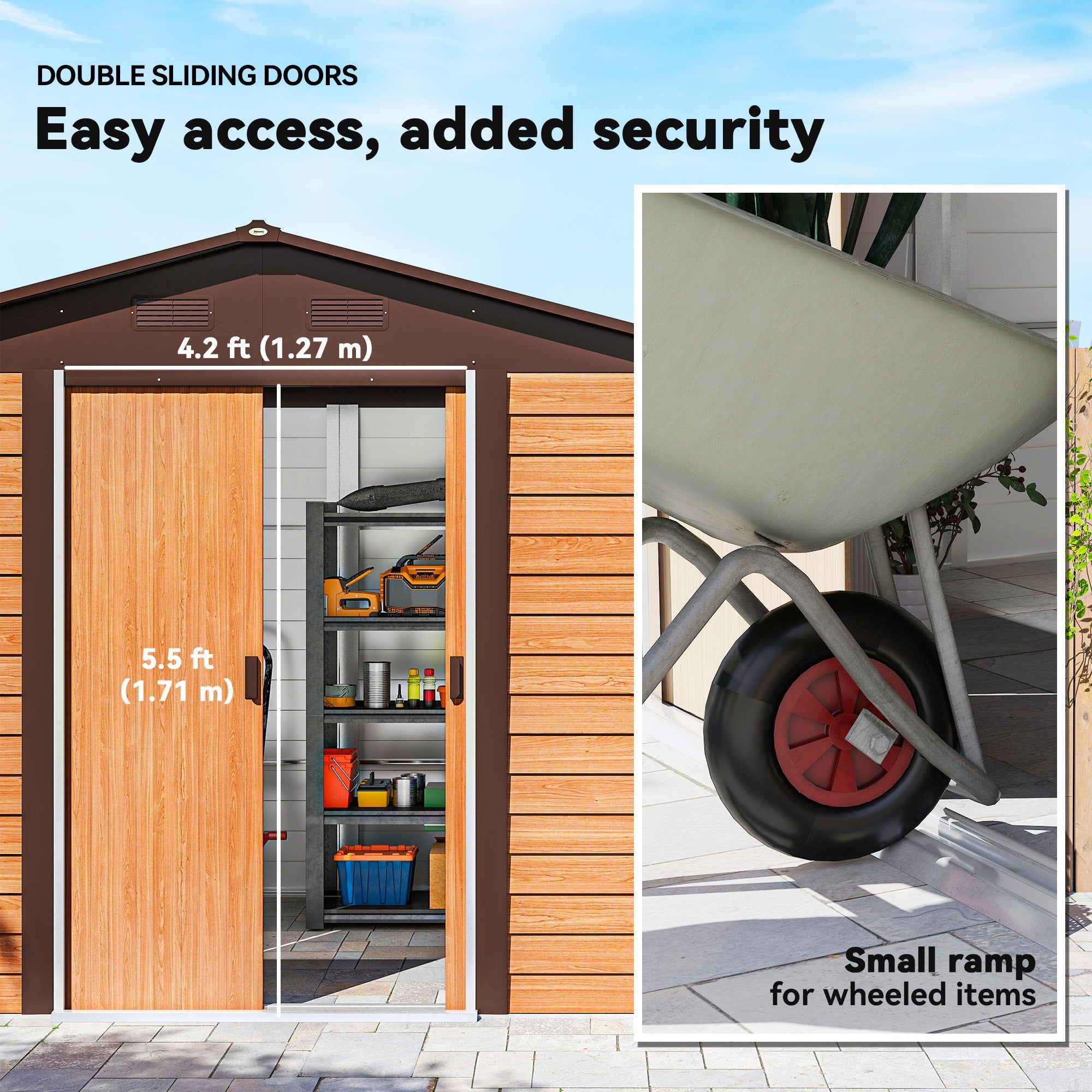 9 x 6ft Galvanised Steel Shed Wood-Effect Outsunny