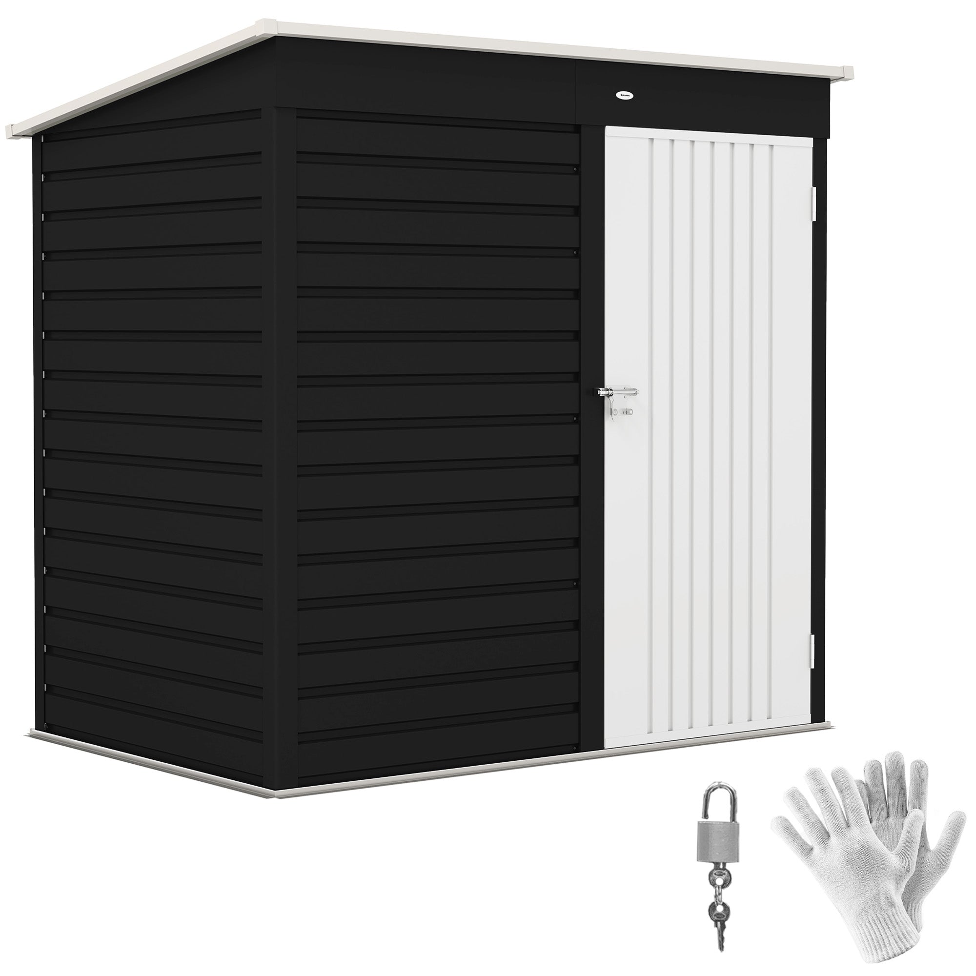 6 x 4ft Metal Garden Storage Shed, Outdoor Tool Storage Shed with Lockable Door and Gloves for Garden, Patio, Dark Grey Outsunny