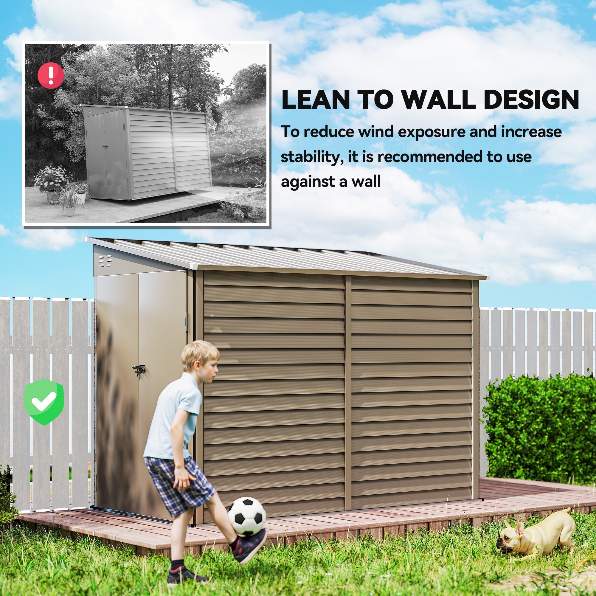 5 x 9ft Galvanised Metal Garden Shed with Foundation Kit, Outdoor Lean-to Shed, Tool Storage House with Lockable Doors, Gloves and 2 Air Vents for Patio Outsunny