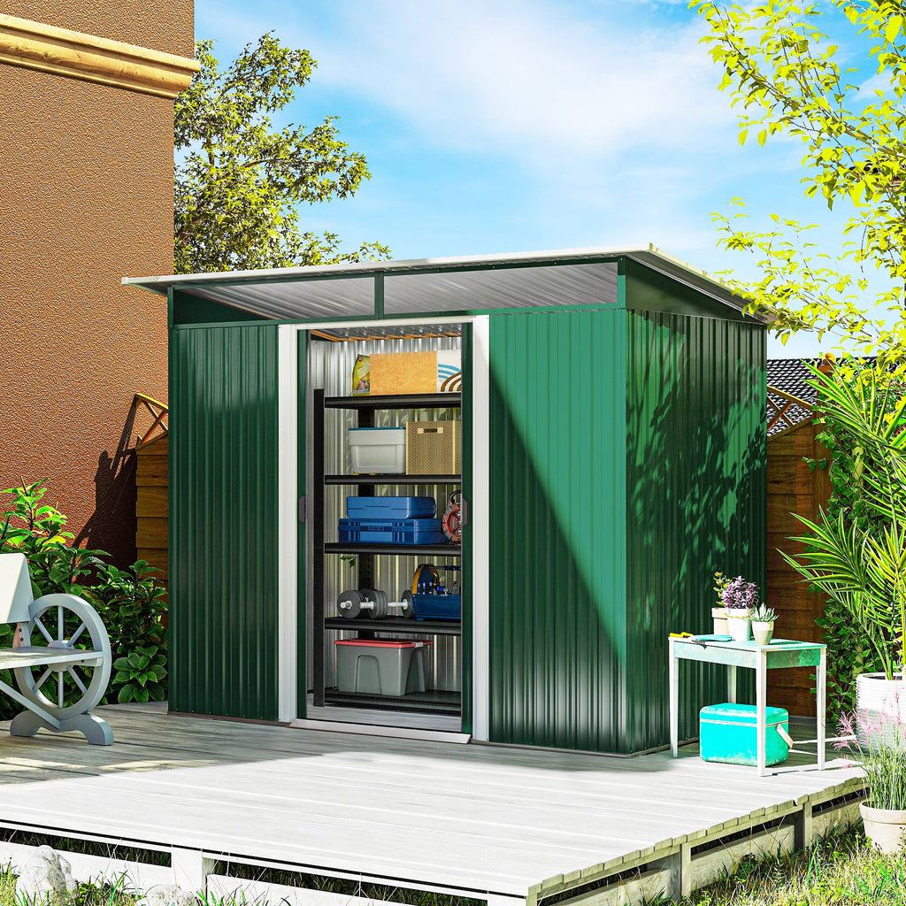 8.5 x 4ft Metal Shed with Lightsky Panels, Garden Storage Tool House with Double Doors for Garden, Patio and Lawn Outsunny