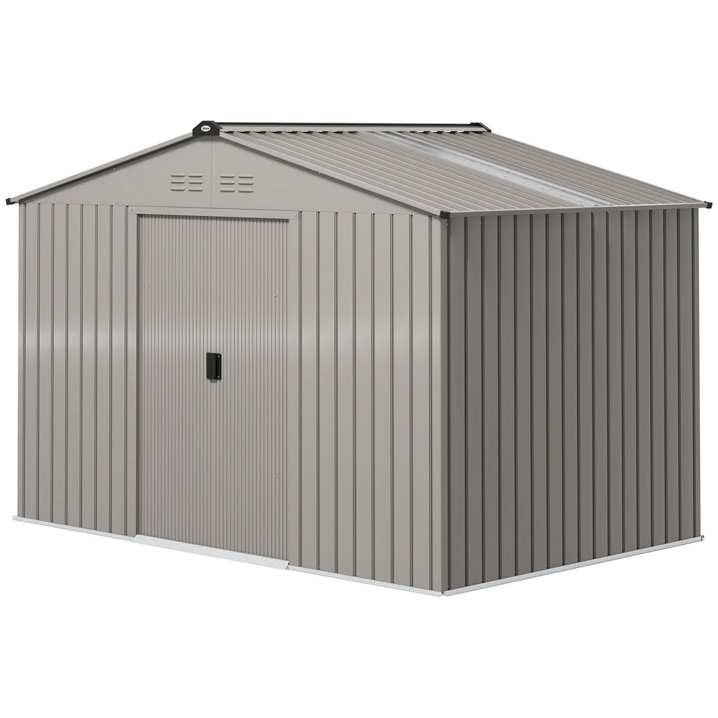 Garden Storage Shed, Metal Outdoor Storage Shed House with Foundation Kit, Ventilation, Doors, 9 x 6FT, Grey Outsunny