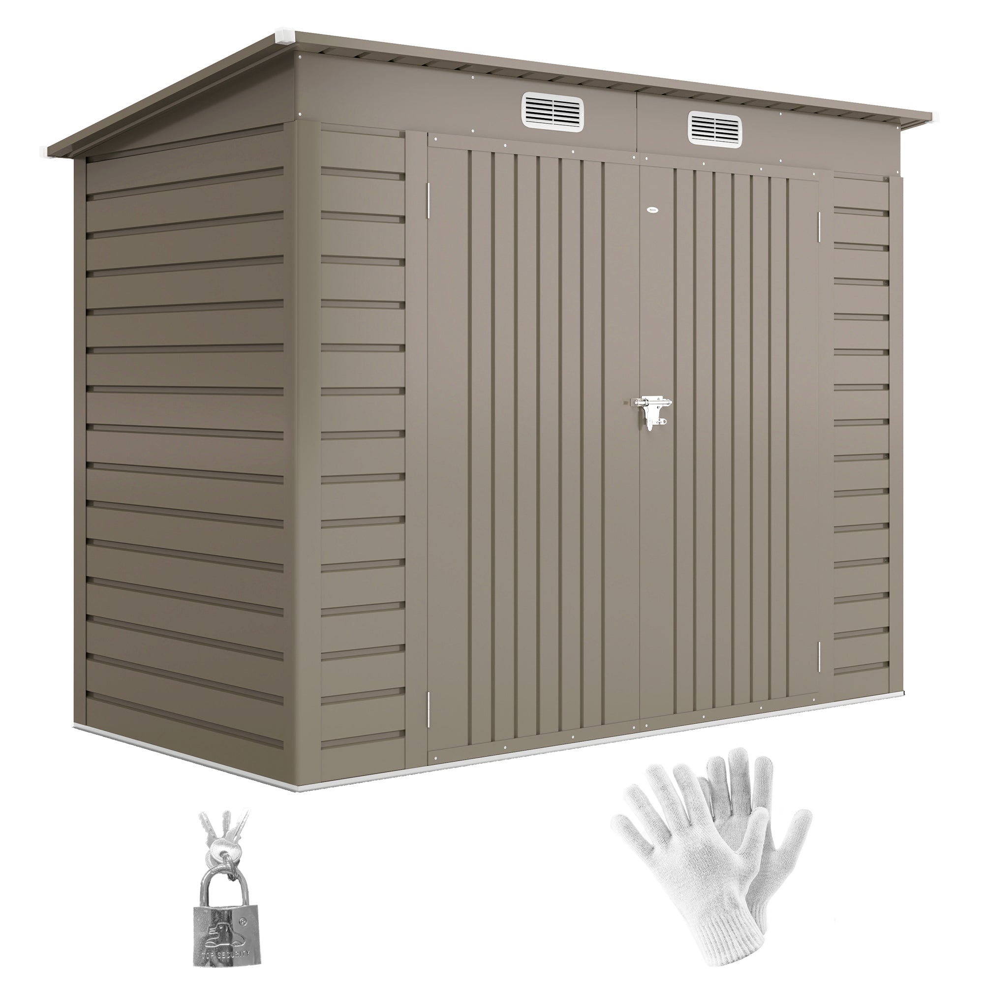 3.7 x 7.9ft Galvanised Steel Shed, with Latched Door and Padlock - Light Grey Outsunny