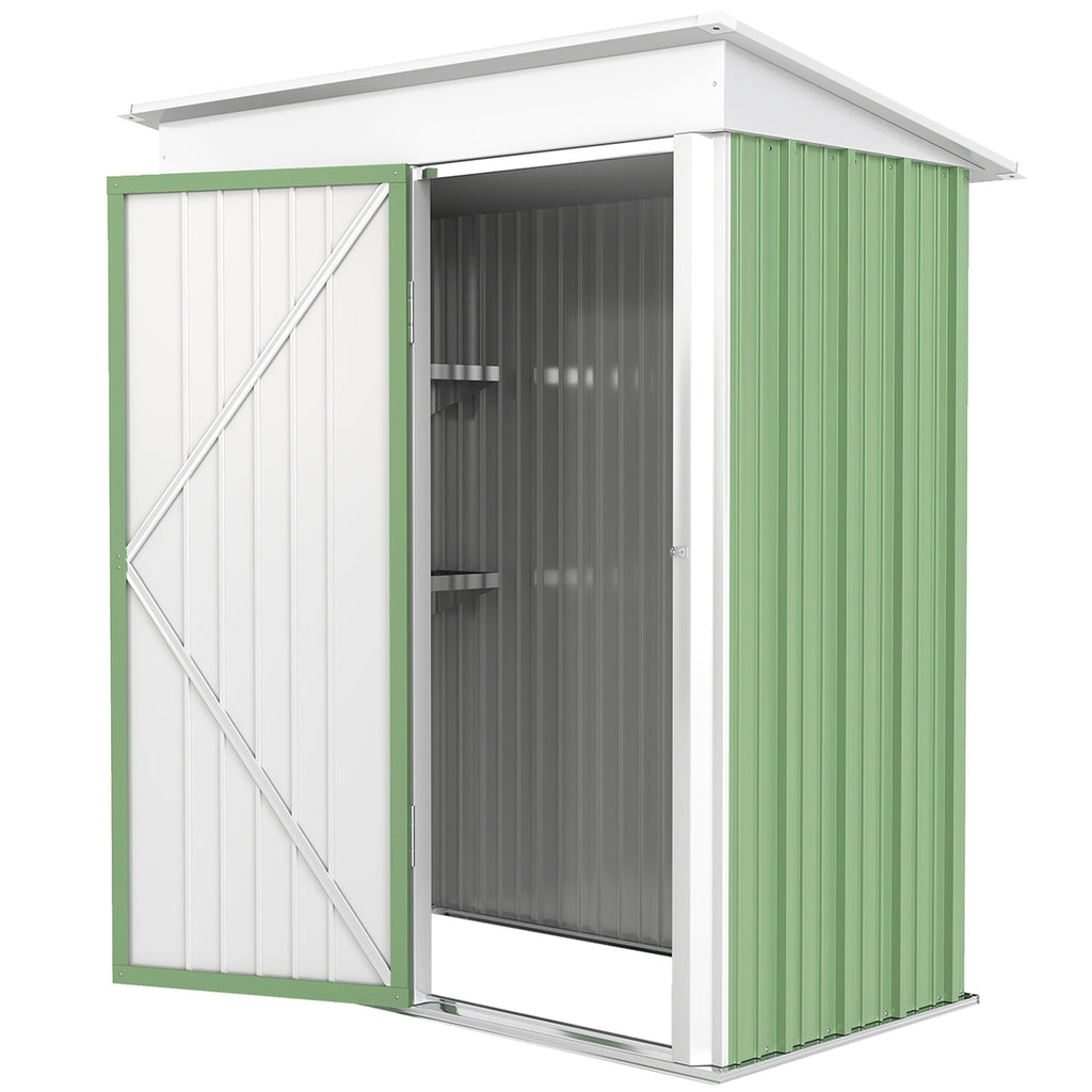 Metal Garden Shed, Outdoor Lean-to Shed for Tool Motor Bike, with Adjustable Shelf, Lock, Gloves, 5'x3'x6' Outsunny