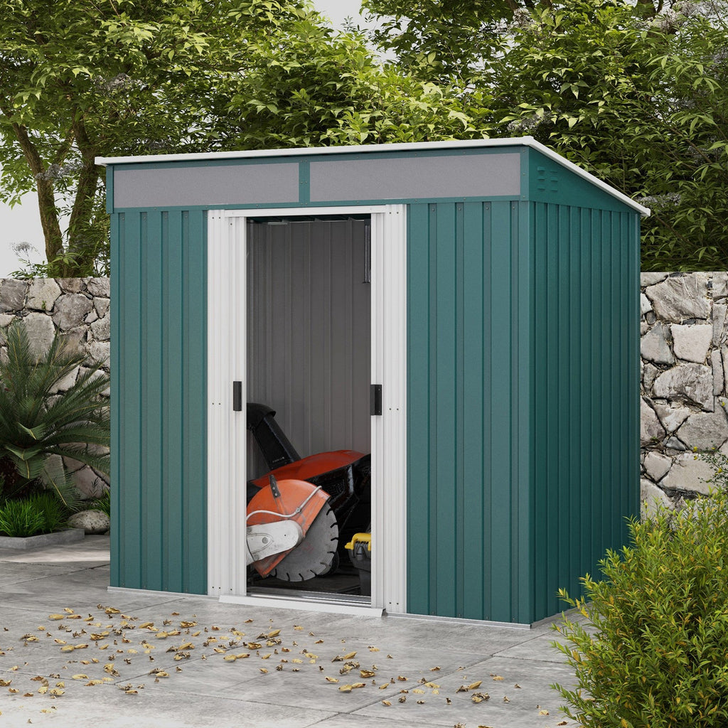 6.5 x 4FT Galvanised Metal Shed with Foundation Kit, Lockable Tool Garden Shed with Double Sliding Doors, Vents Outsunny