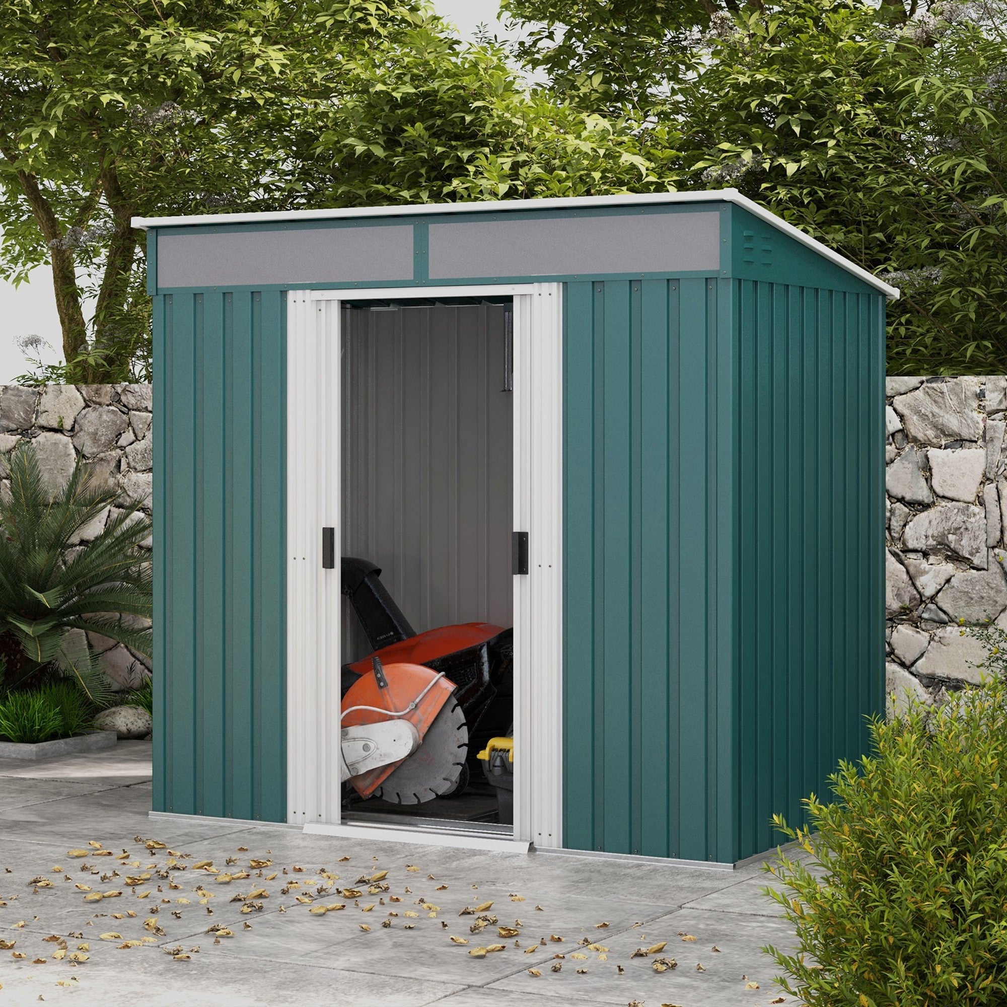 6.5 x 4FT Galvanised Metal Shed with Foundation Kit, Lockable Tool Garden Shed with Double Sliding Doors, Vents Outsunny