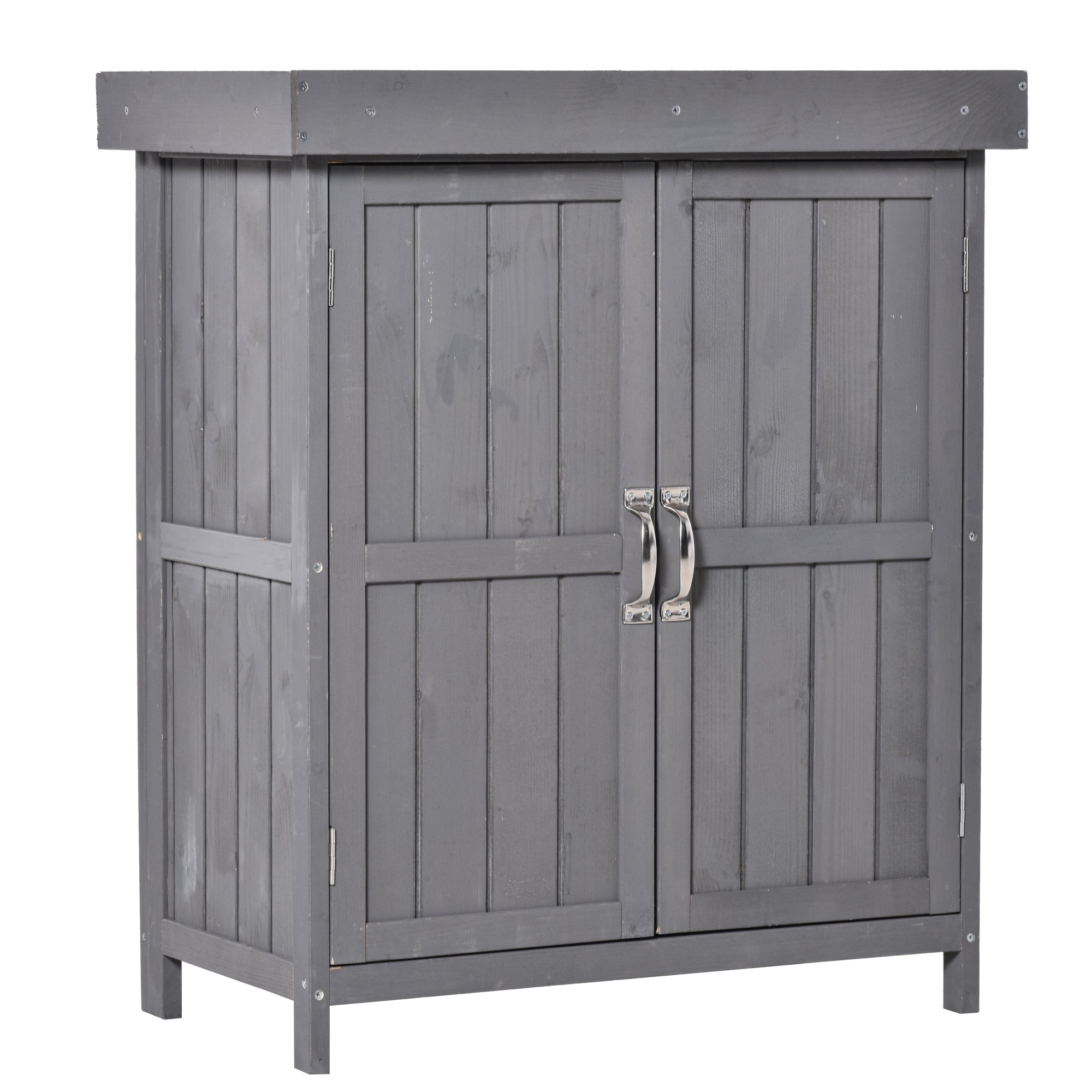 Small Shed, Wooden Garden Shed with Openable Hinged Roof and Removable Shelf, Outdoor Tool Storage Cabinet Chest with Double Doors, 74 x 43 x 88 cm Outsunny