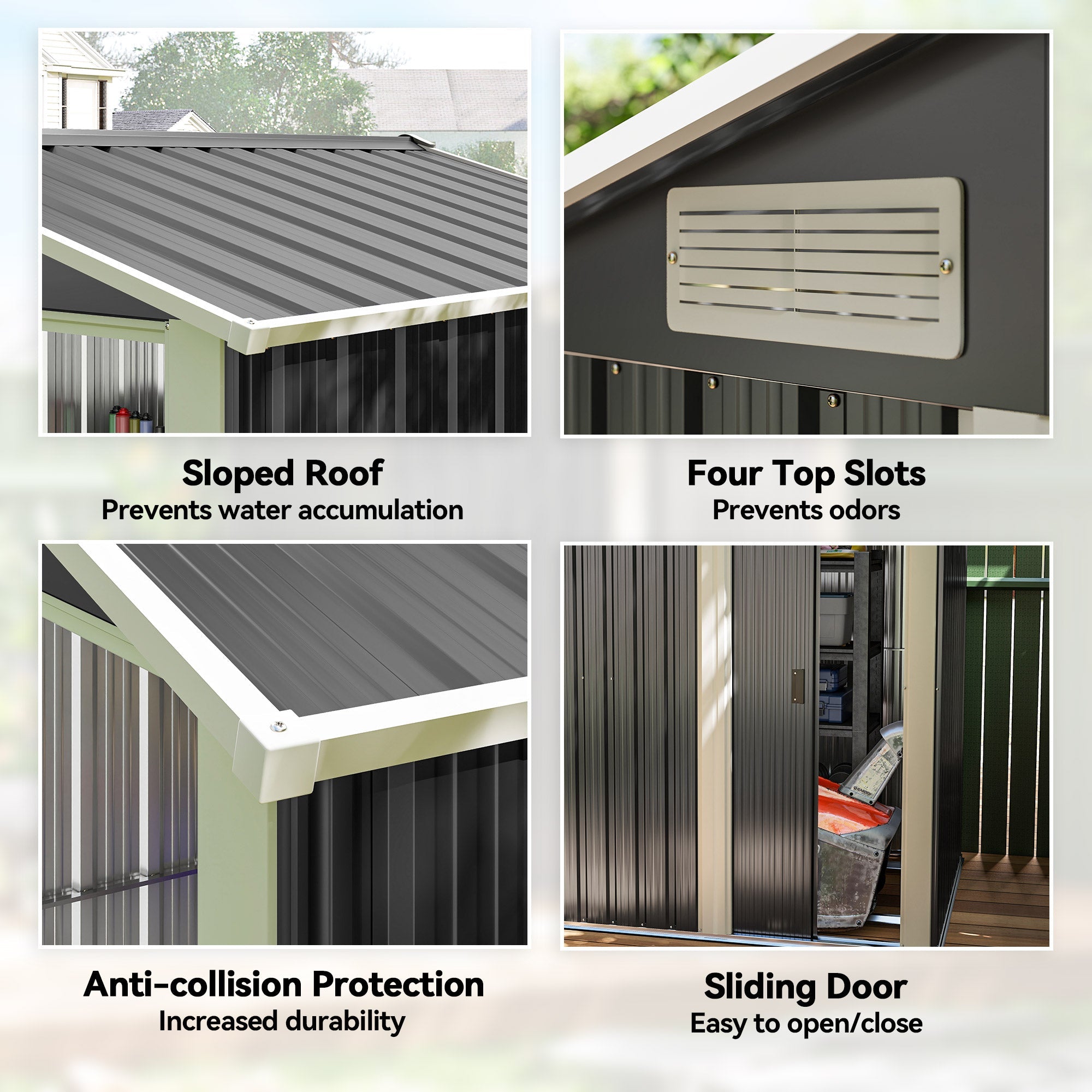 Garden Metal Tool Storage Shed with Sliding Door, Sloped Roof and Foundation Kit, 152 x 132 x 188cm Outsunny