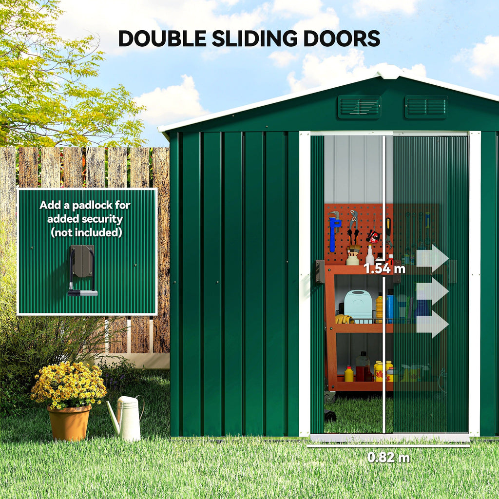 Large Garden Storage Shed, 7.7 x 5.7 with Ventilation Slots and Sliding Doors for Gardeners Outsunny