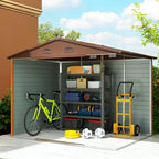 9 x 6ft Metal Garden Shed, House Hut Gardening Tool Storage with Ventilations, Sliding Door, Sloped Roof for Garden, Patio Outsunny
